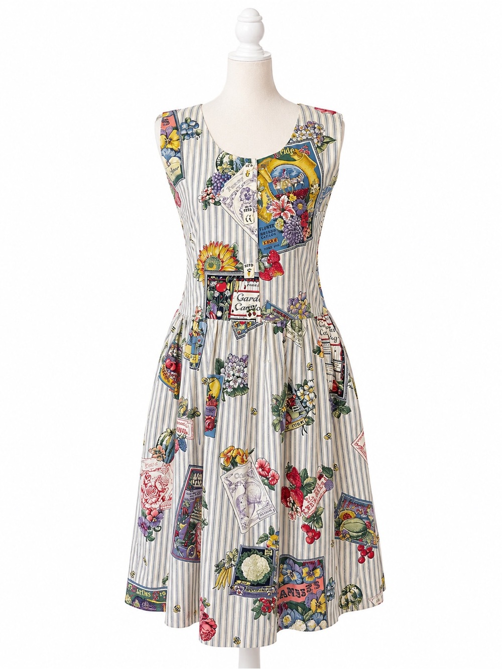 Handmade Garden Seed Packet Print Dress Women’s Small Cottagecore Floral USA